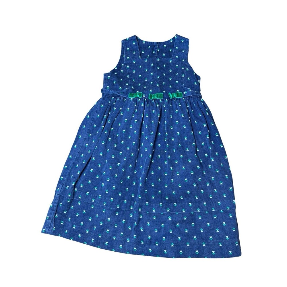 Vintage Hartstrings Girls Jumper Dress Size 4 Heart Flowers Blue White School